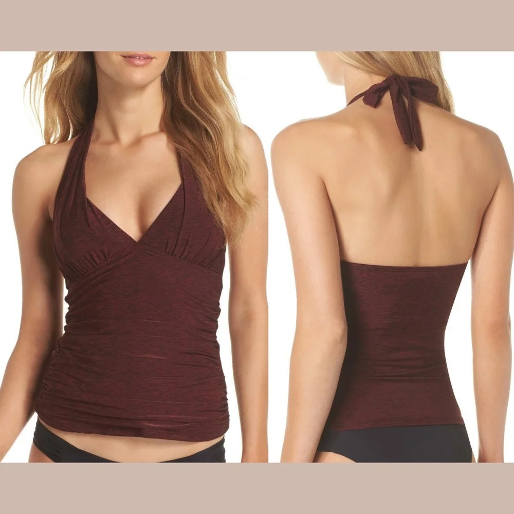 NWT La Blanca Midnight Rain Goddess Tankini Top in Crimson‎ Red [SZ 8 US]